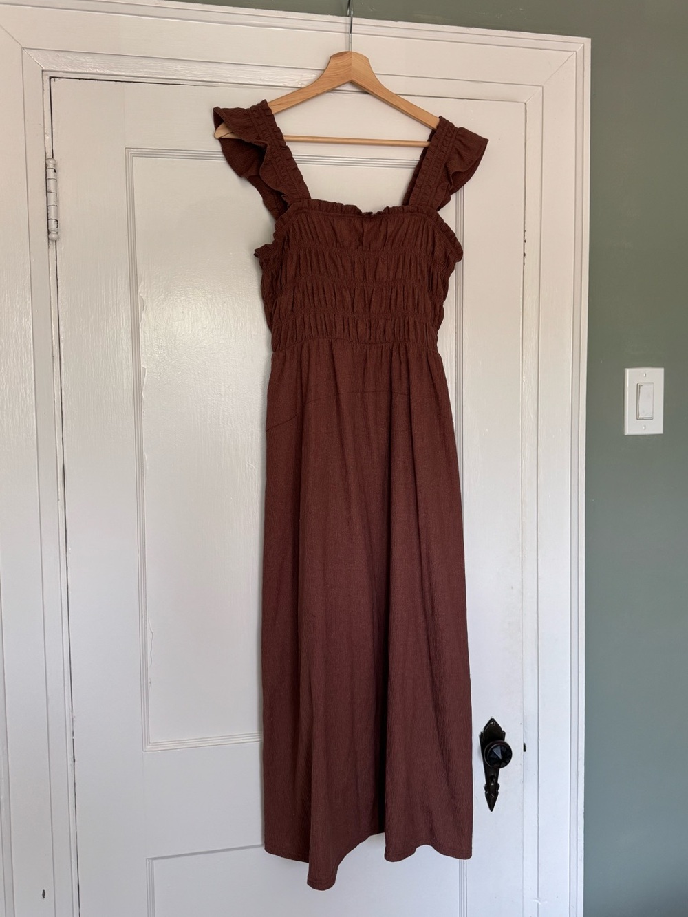 Old Navy Brown Midi Dress with Smocked Bodice